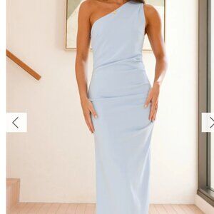 One-Shoulder Light Blue Evening Dress
